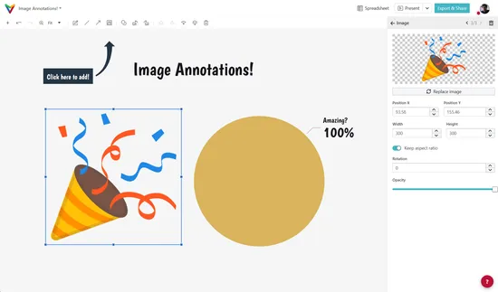 Screenshot showing the new image annotation feature in Vizzlo.