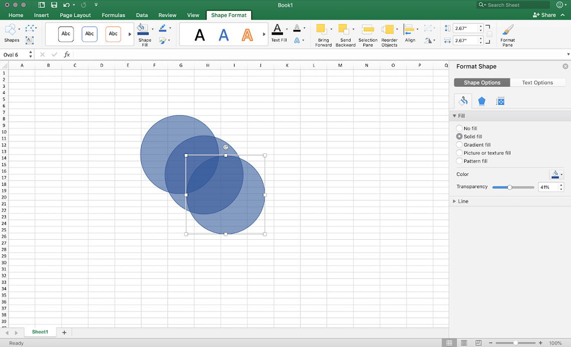a screenshot depicting how to manually create a venn diagram in excel step by step